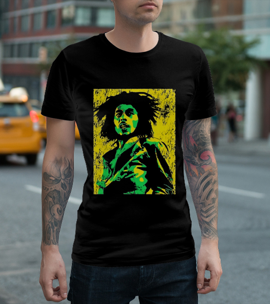 Bob Marley One Love Reggae Art Green Yellow T-Shirt