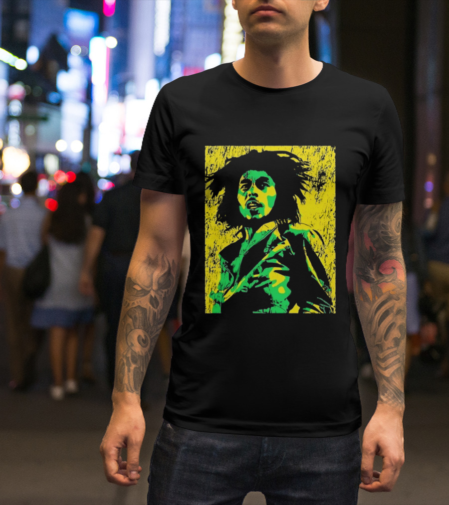 Bob Marley One Love Reggae Art Green Yellow T-Shirt
