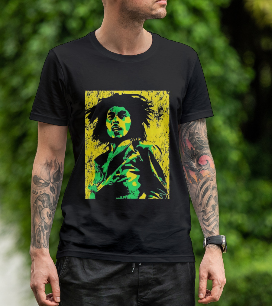 Bob Marley One Love Reggae Art Green Yellow T-Shirt