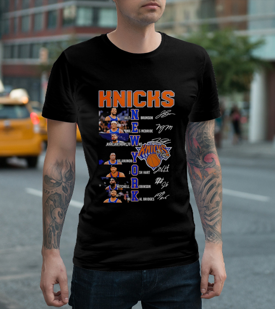 Knicks Jalen Brunson Julius Randle RJ Barrett Josh Hart Mitchell Robinson Immanuel Quickley Quentin Grimes RJ Randle Bridges Knicks Basketball T-Shirt