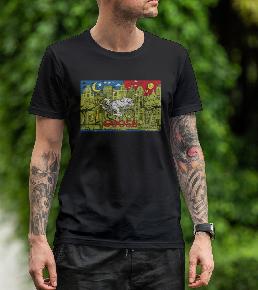 Goose Amsterdam Netherlands 5 27 2026 Midnight Sun Bicycle Art Cityscape T-Shirt