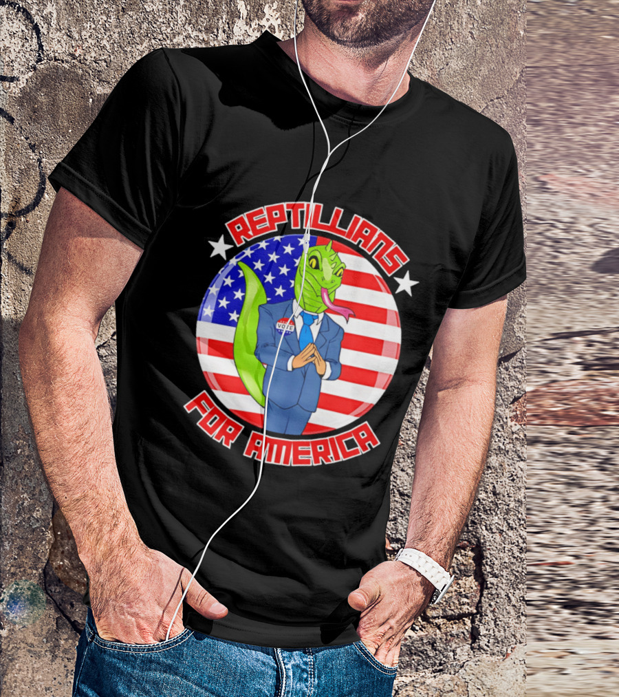 Reptillians For America Vote Lizard In Suit With American Flag T-Shirt