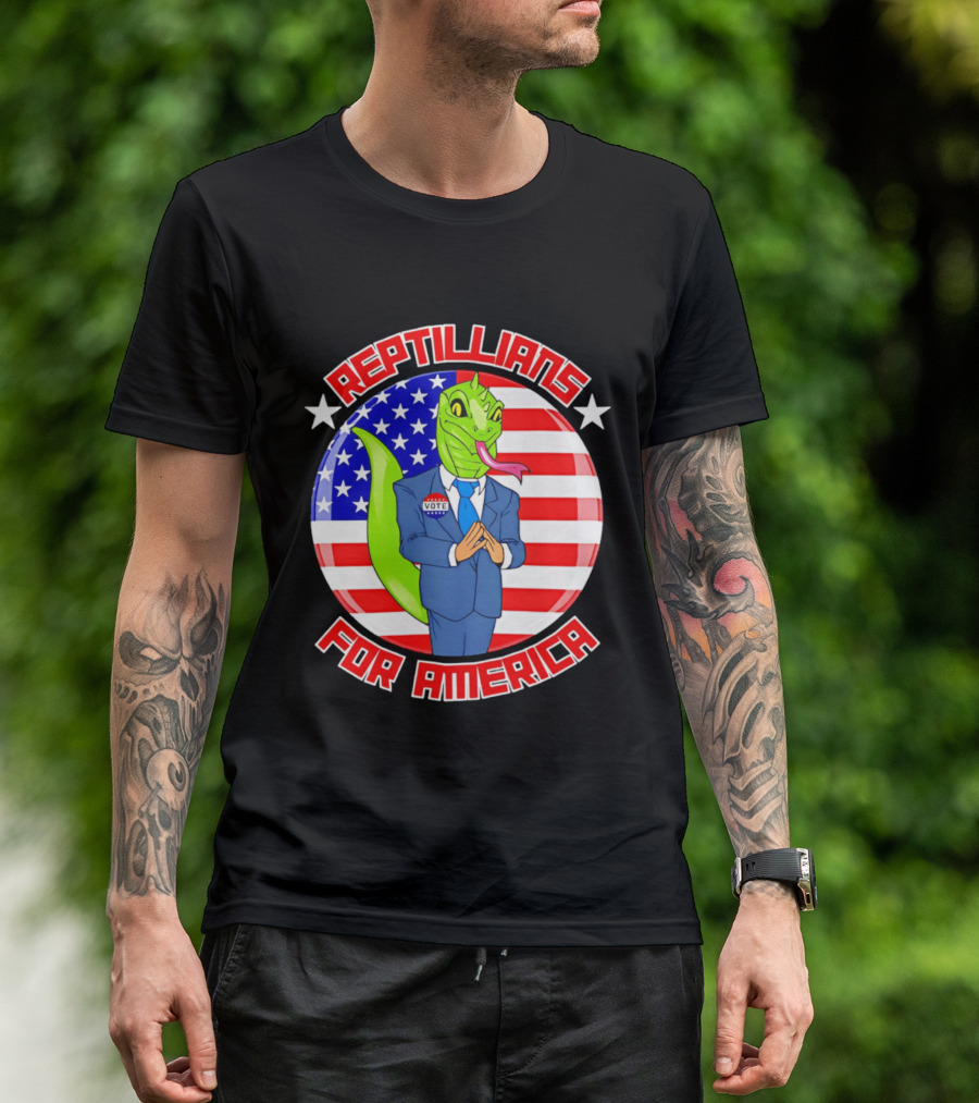 Reptillians For America Vote Lizard In Suit With American Flag T-Shirt