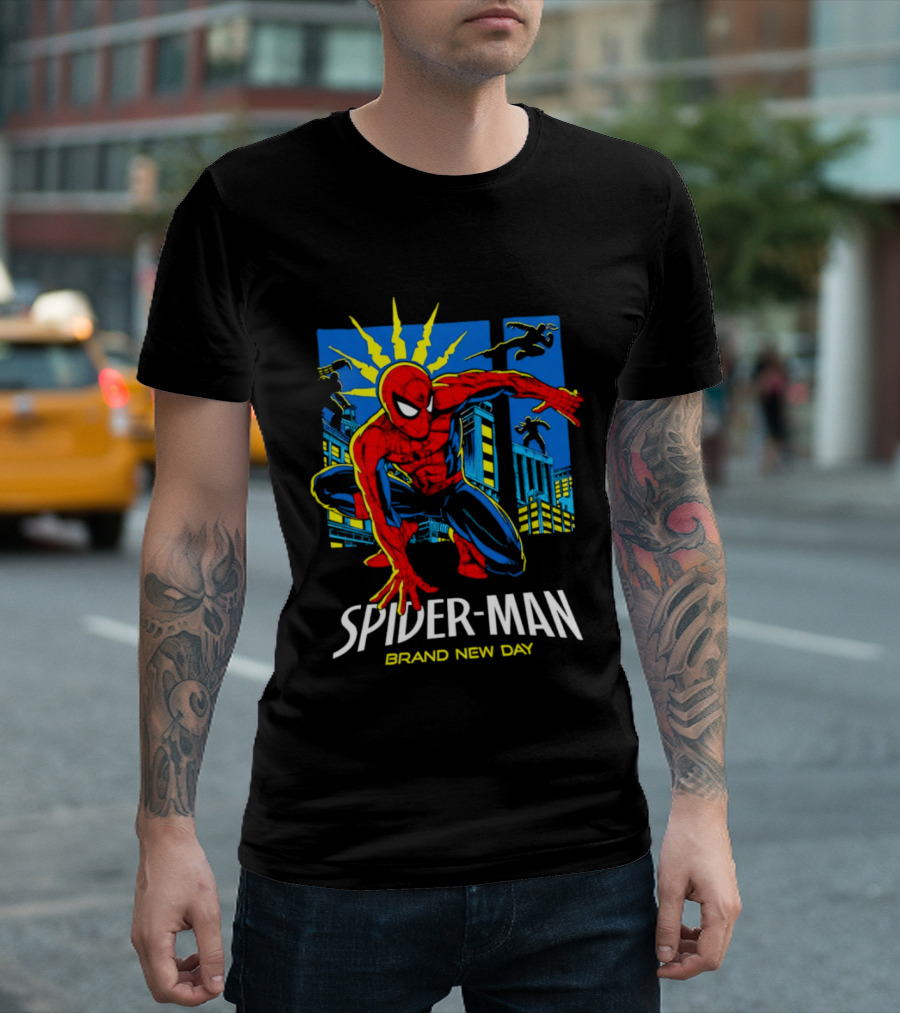 Spider Man Brand New Day Marvel Comics Dynamic Cityscape Action T-Shirt