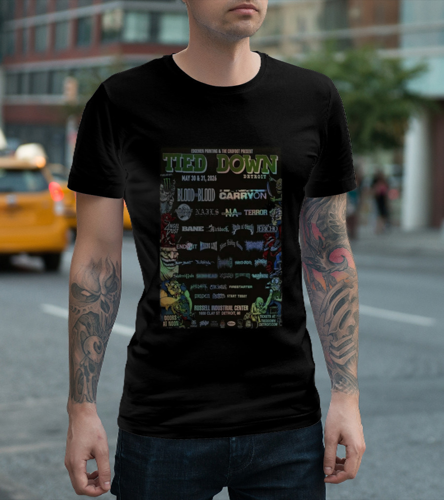 Tied Down Detroit May 30 31 2026 Blood For Blood Terror Angel Dust Bane Warhorse T-Shirt