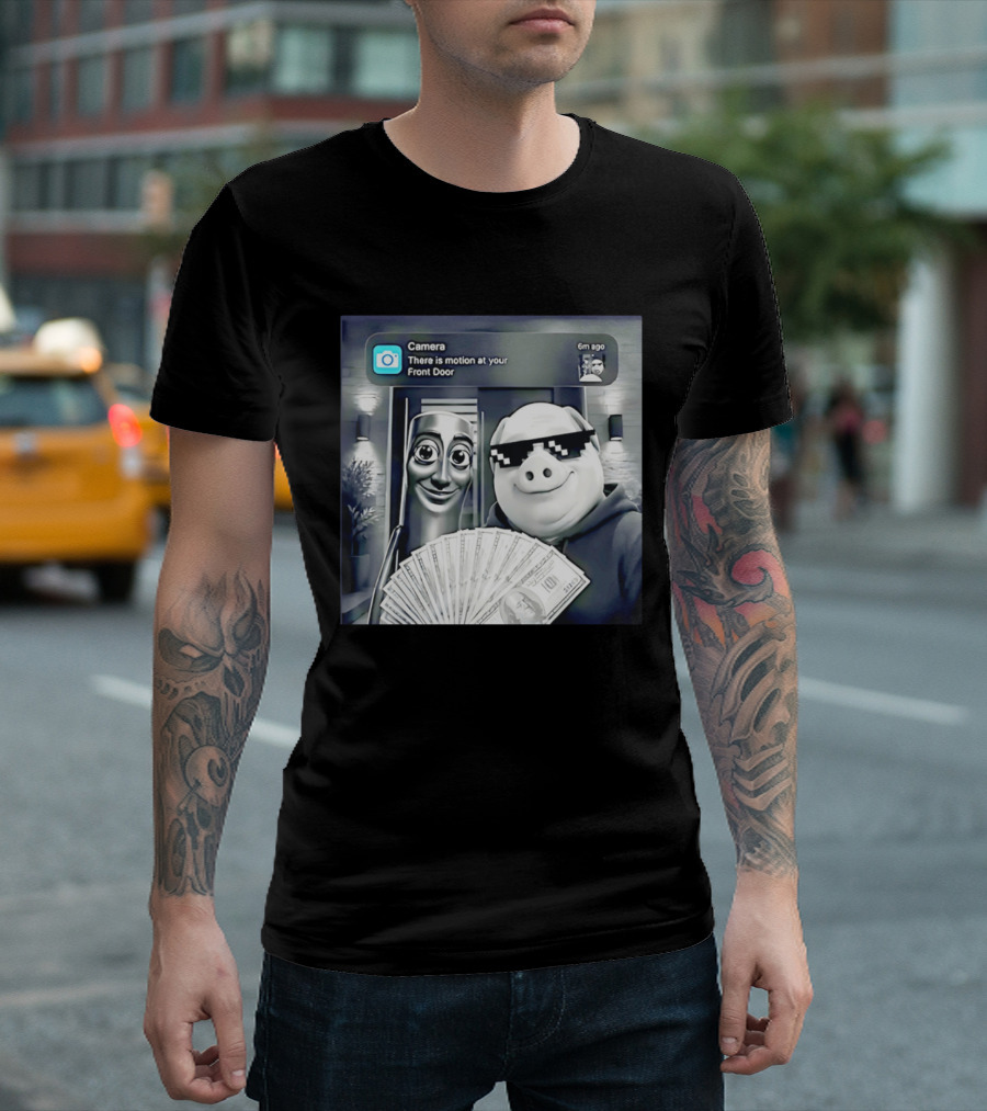Tung Tung Tung Sahur John Pork Black Glasses Meme Camera Motion At Your Front Door T-Shirt