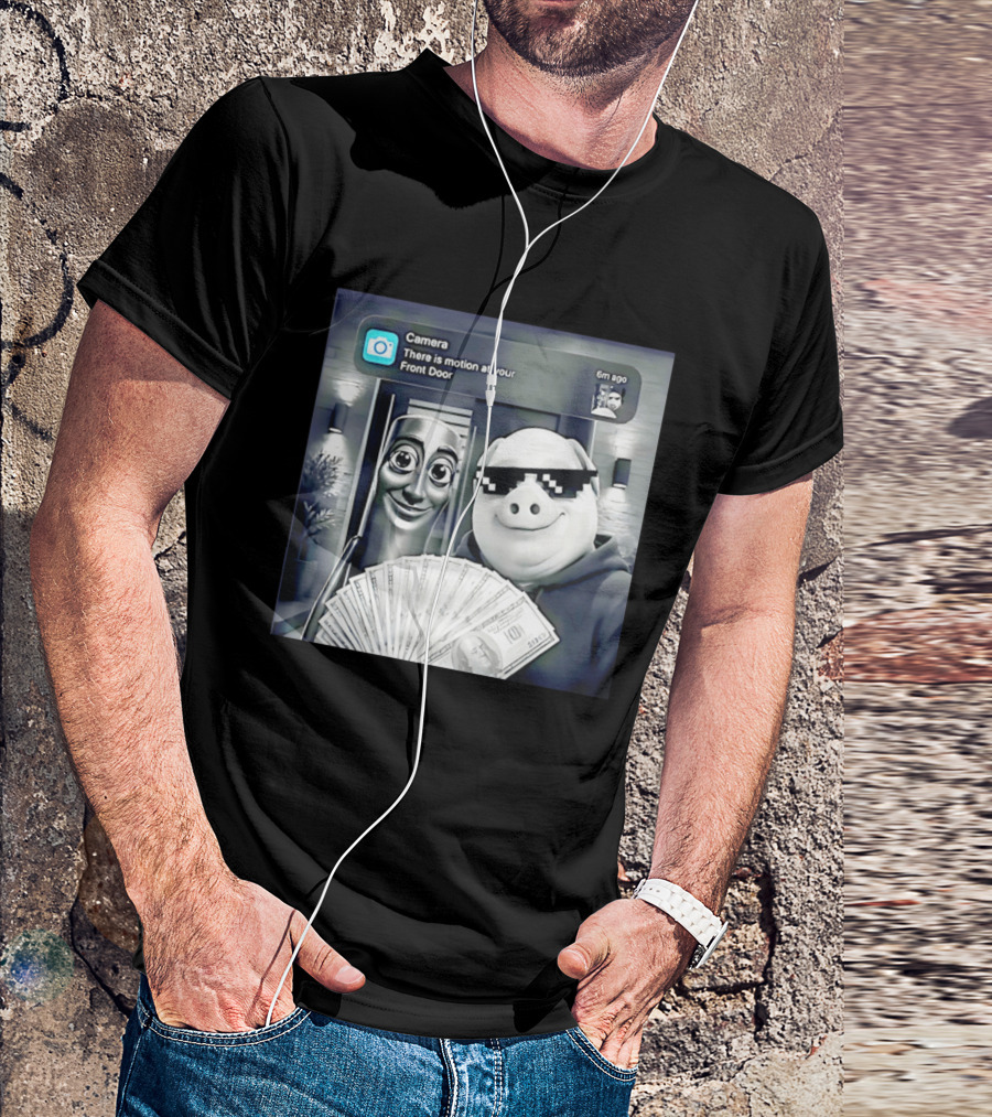 Tung Tung Tung Sahur John Pork Black Glasses Meme Camera Motion At Your Front Door T-Shirt