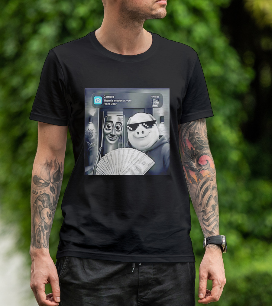Tung Tung Tung Sahur John Pork Black Glasses Meme Camera Motion At Your Front Door T-Shirt