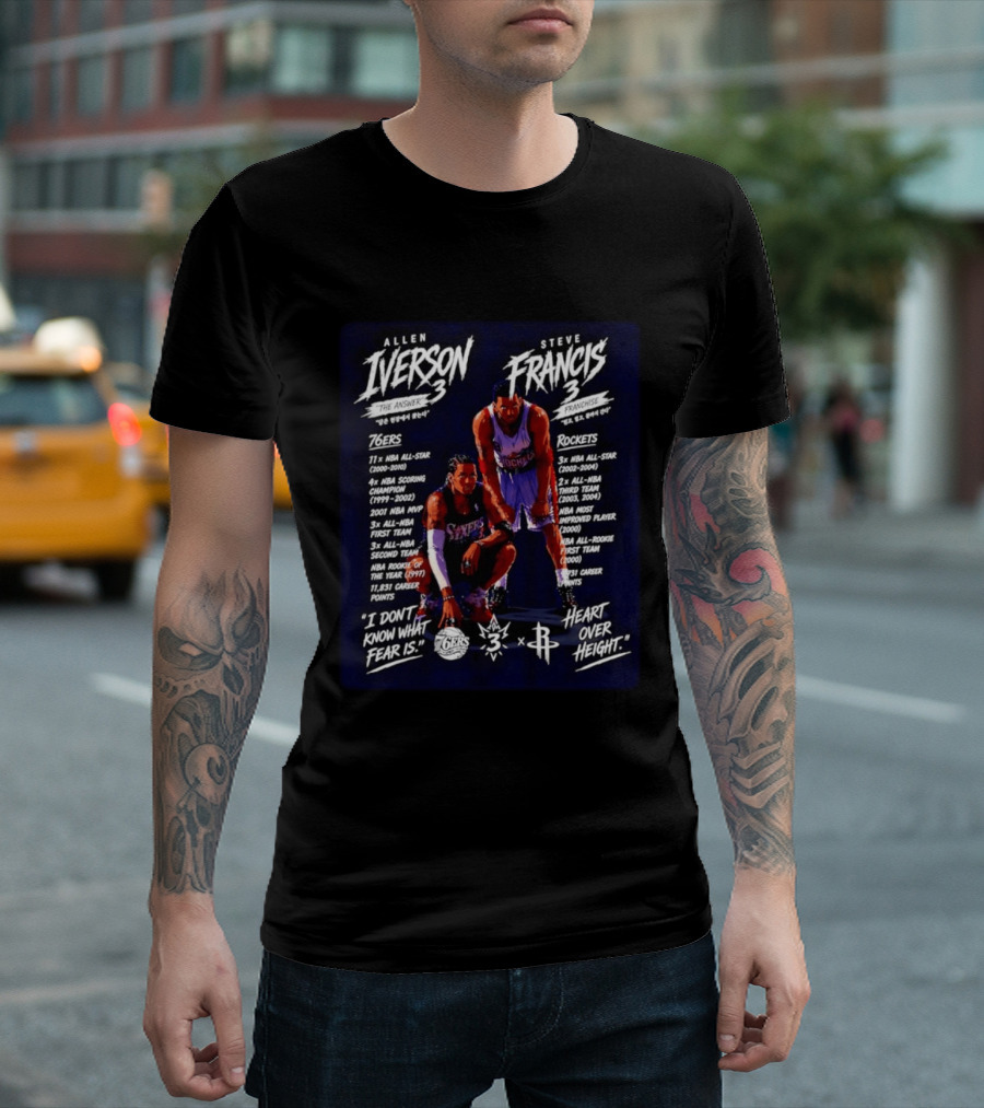 Allen Iverson Steve Francis 3 NBA 76ers Rockets All Star Fearless Heart Over Height T-Shirt