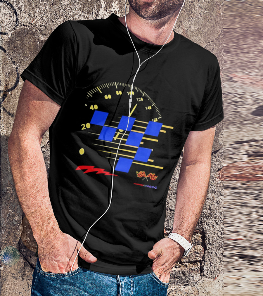 Automotive Racing Speedometer Blue Checkered Flags And Gold Accents T-Shirt