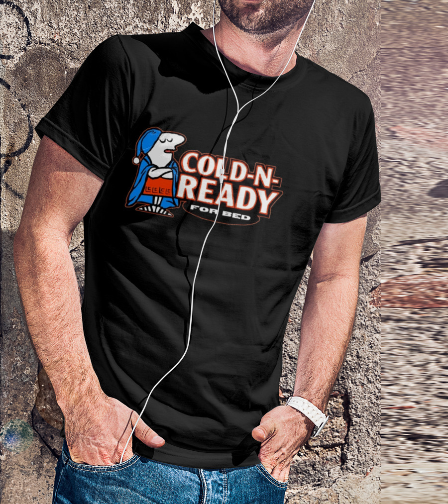Cold N Ready For Bed Sleepy Cartoon Character In Blue Nightcap And Red Blanket T-Shirt