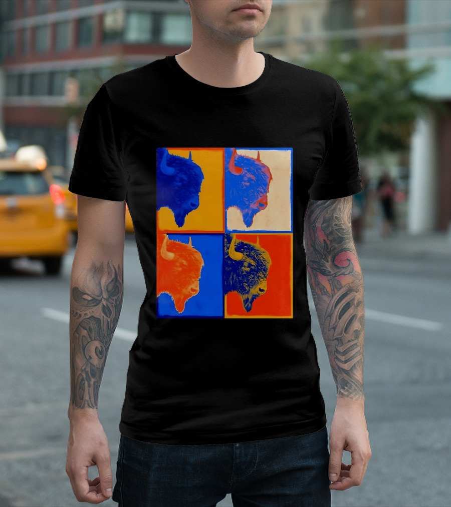 Colorful Pop Bison Grid Andy Warhol T-Shirt