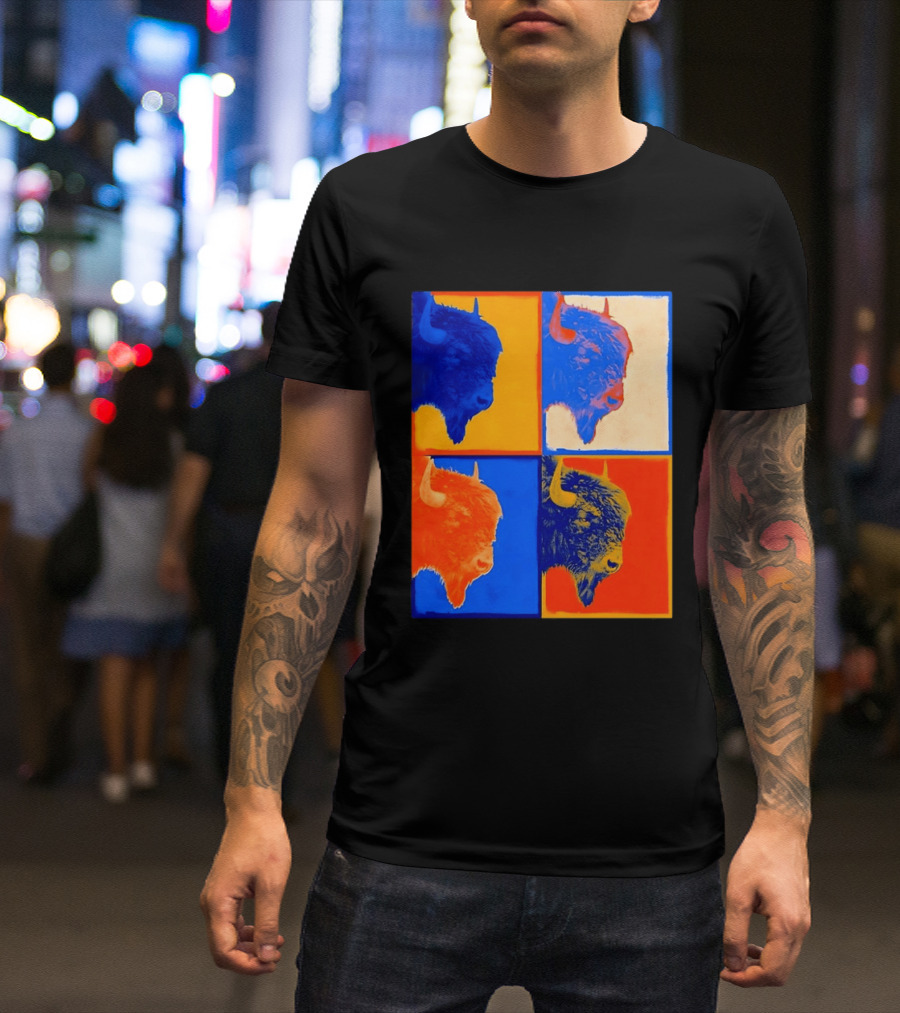 Colorful Pop Bison Grid Andy Warhol T-Shirt