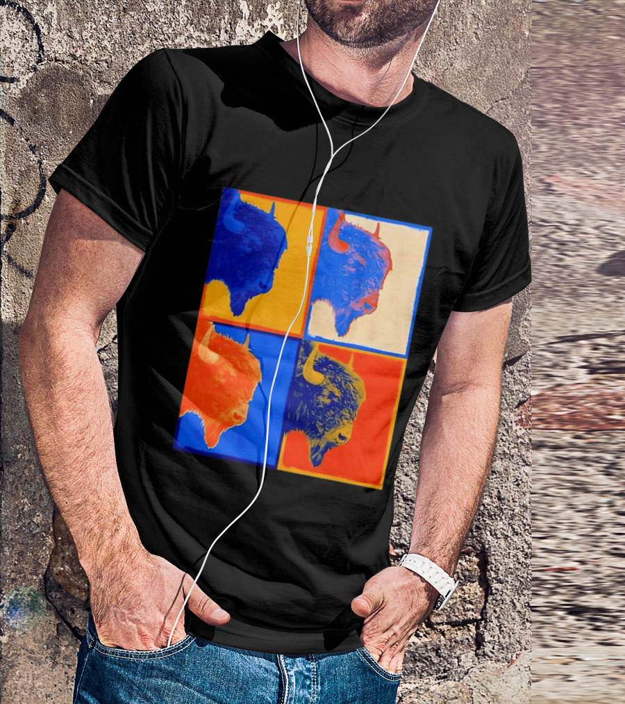Colorful Pop Bison Grid Andy Warhol T-Shirt