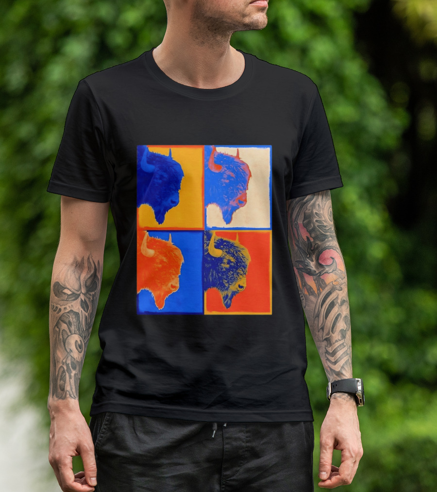 Colorful Pop Bison Grid Andy Warhol T-Shirt