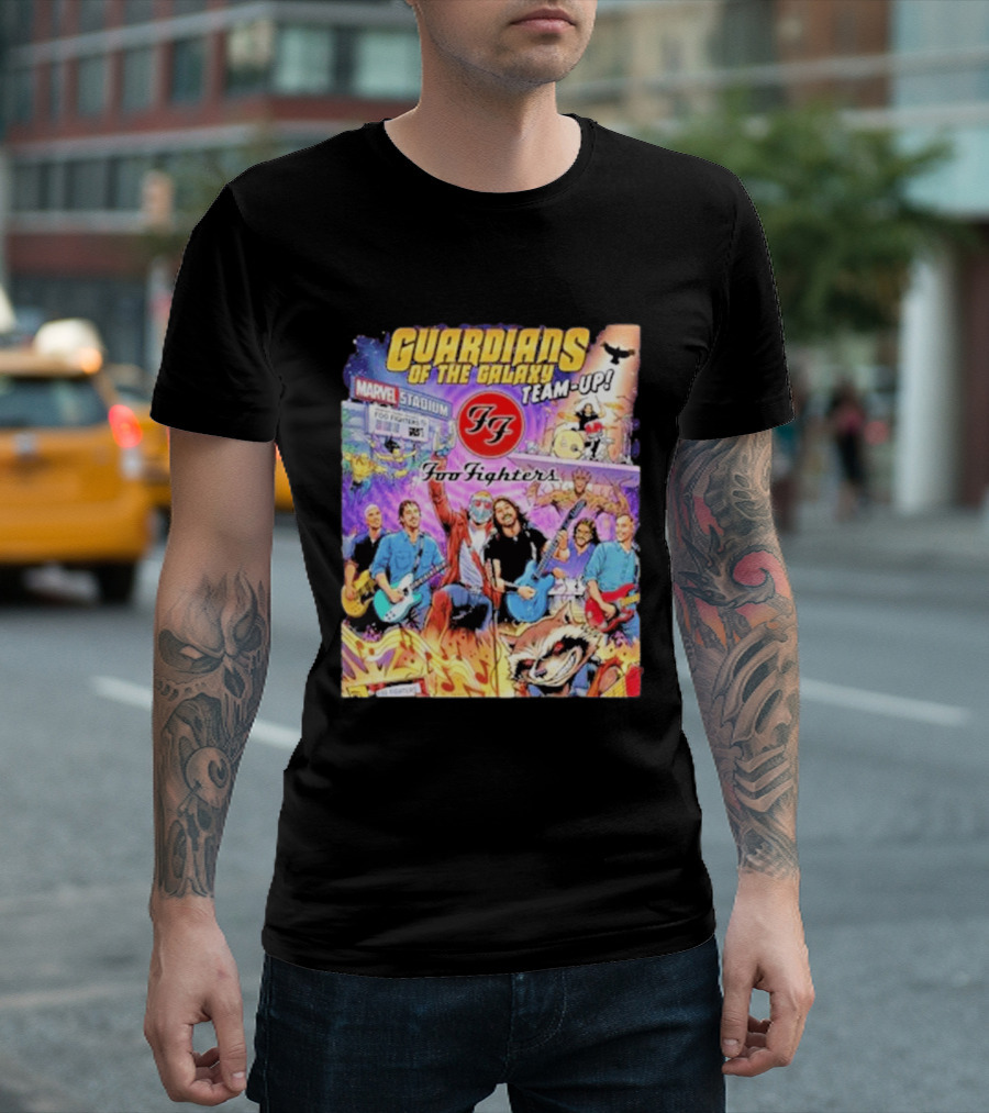 Guardians Of The Galaxy Team Up Foo Fighters Marvel Stadium Wayne Nichols T-Shirt