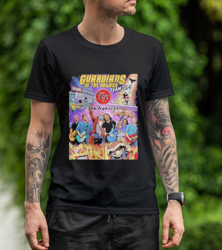 Guardians Of The Galaxy Team Up Foo Fighters Marvel Stadium Wayne Nichols T-Shirt