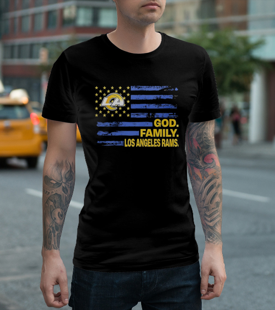 God Family Los Angeles Rams Distressed Flag Stars T-Shirt