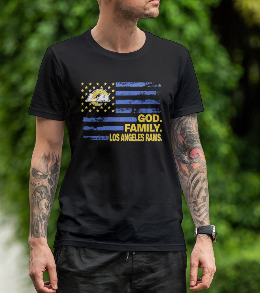 God Family Los Angeles Rams Distressed Flag Stars T-Shirt