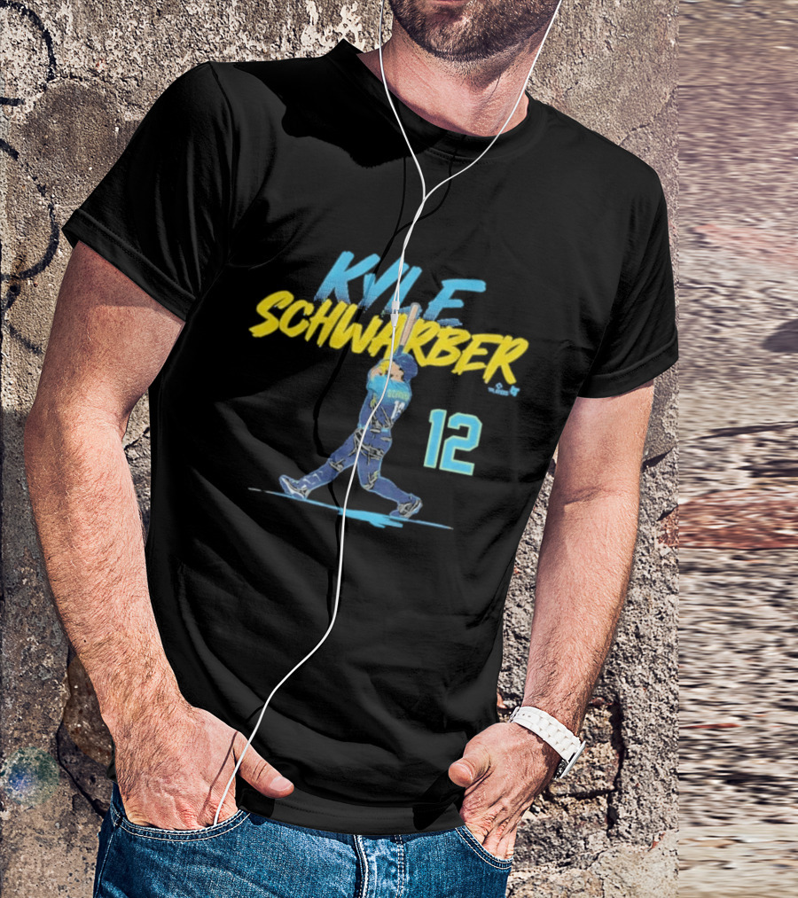 Kyle Schwarber Philly Slugger Swing 12 Blue Yellow Baseball Player Art Action T-Shirt