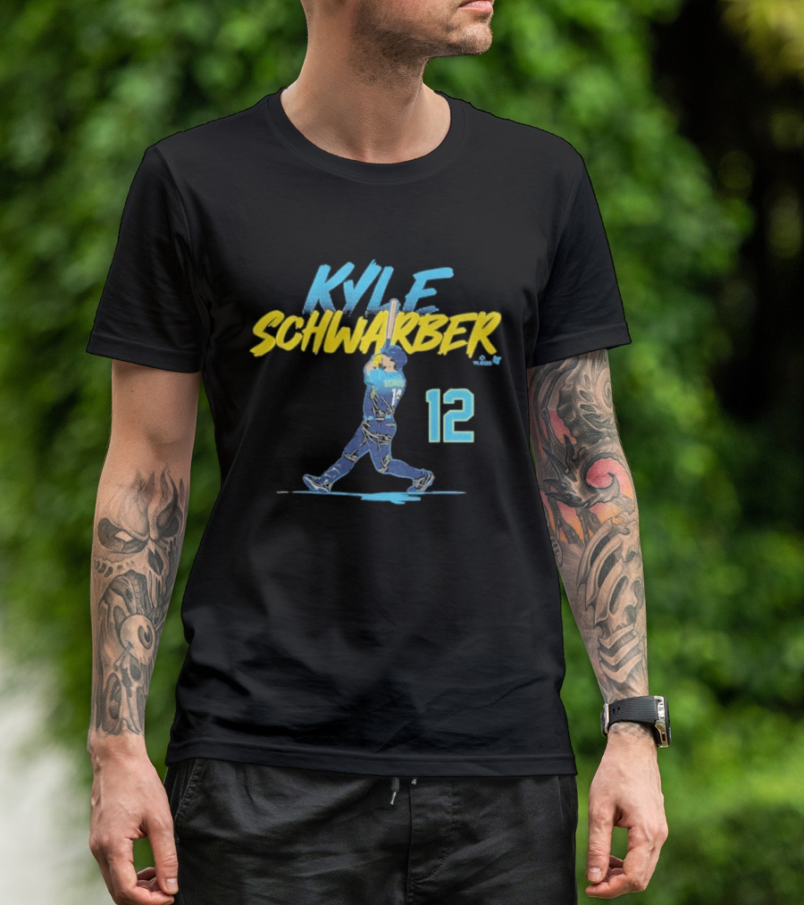 Kyle Schwarber Philly Slugger Swing 12 Blue Yellow Baseball Player Art Action T-Shirt