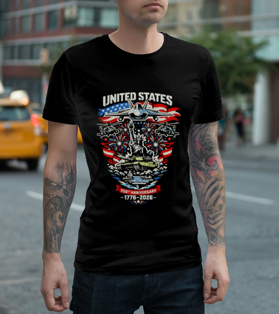 United States 250th Anniversary 1776 2026 Celebration Emblem With Liberty And Fireworks T-Shirt