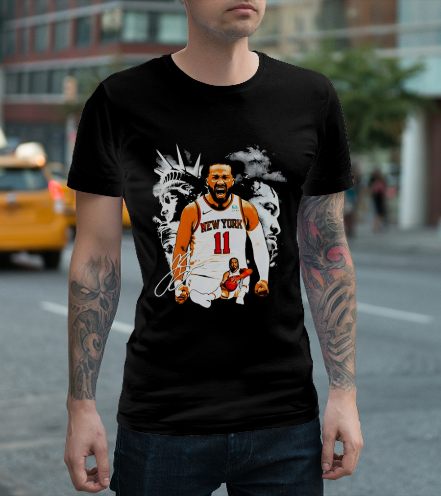 New York 11 Jalen Brunson Statue Of Liberty Basketball Player Image T-Shirt