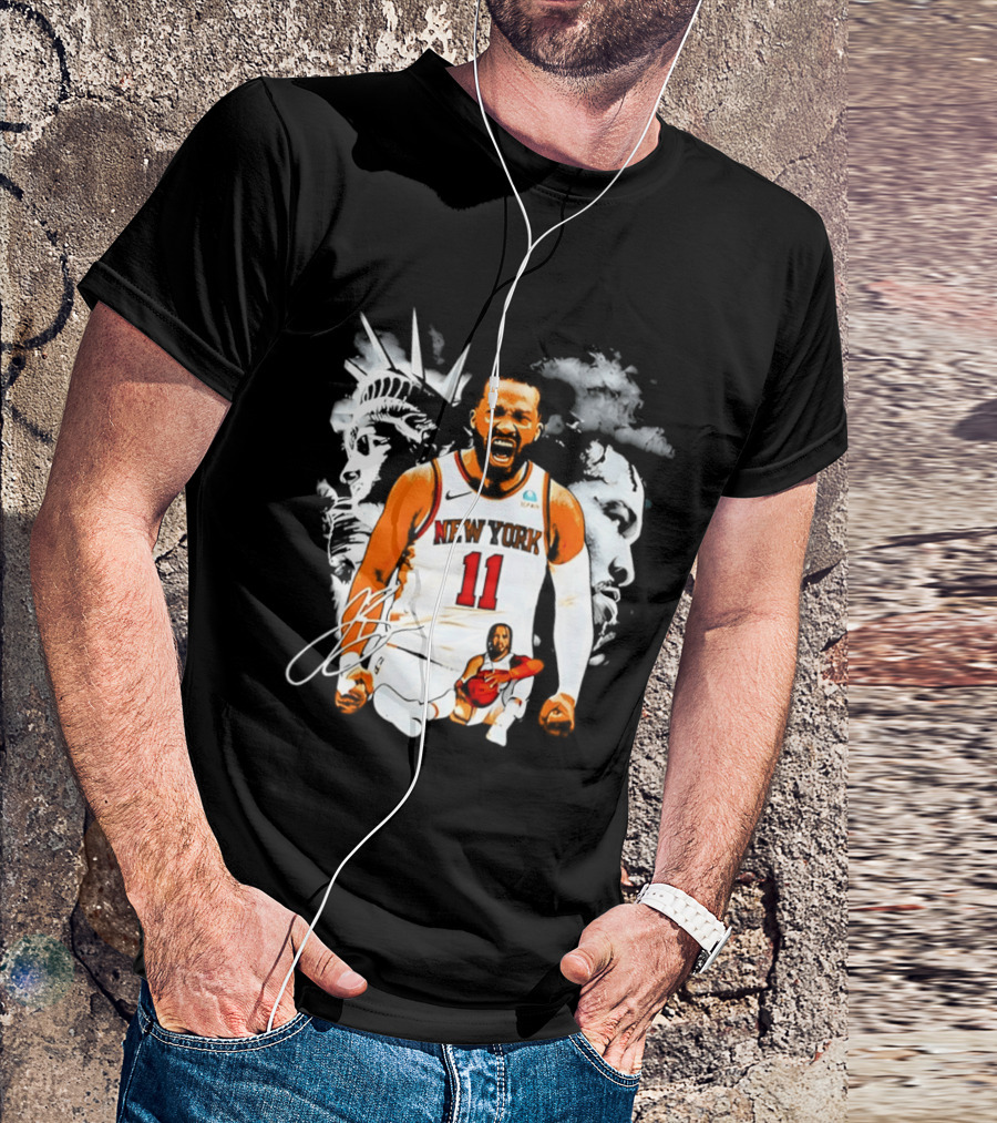 New York 11 Jalen Brunson Statue Of Liberty Basketball Player Image T-Shirt