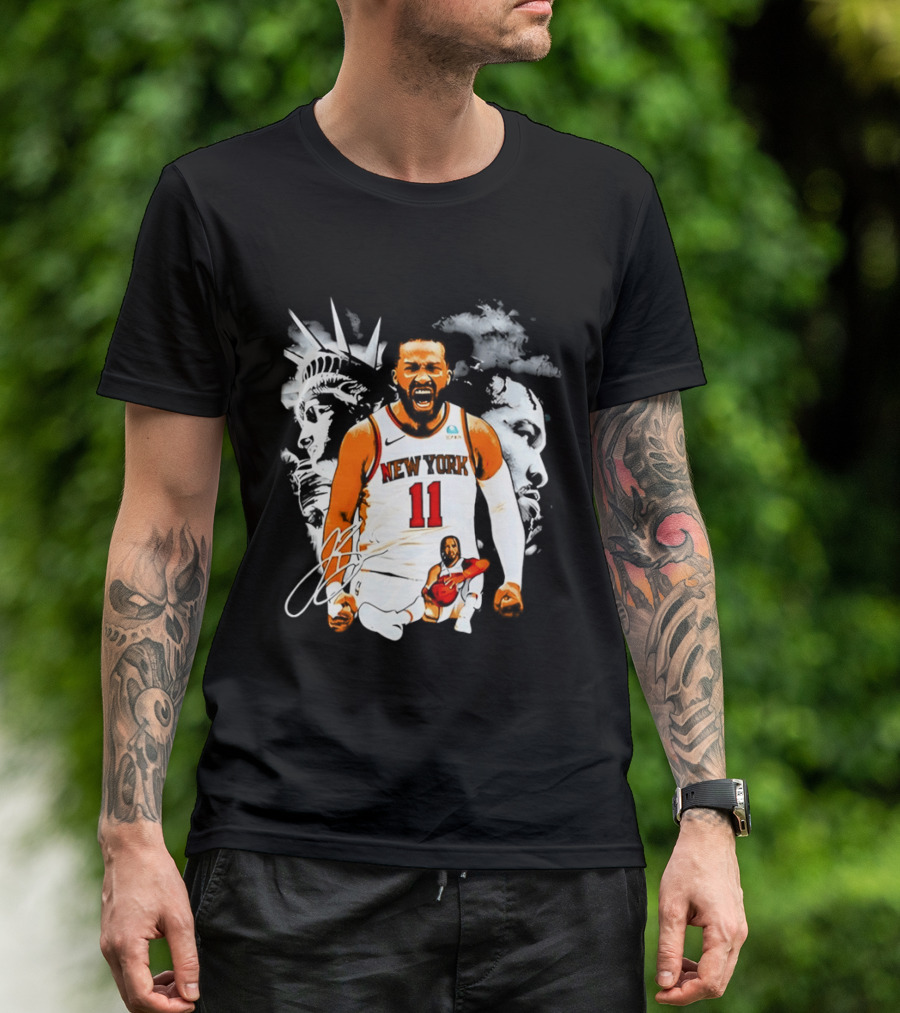 New York 11 Jalen Brunson Statue Of Liberty Basketball Player Image T-Shirt