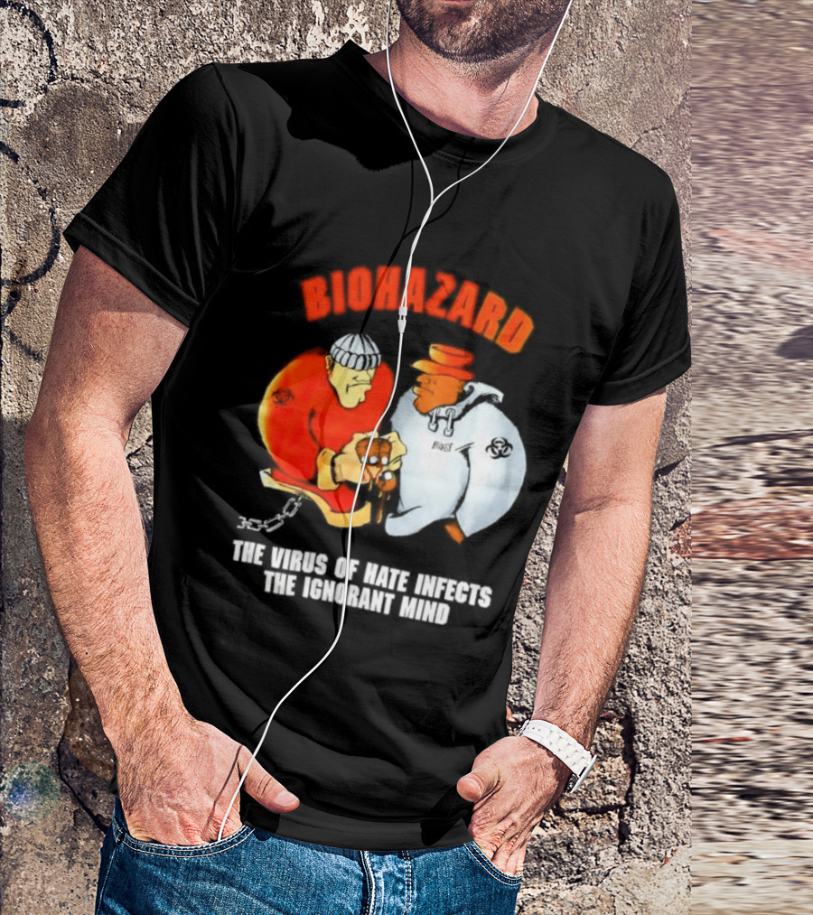 Biohazard The Virus Of Hate Infects The Ignorant Mind Orange And White Figures Confrontation T-Shirt