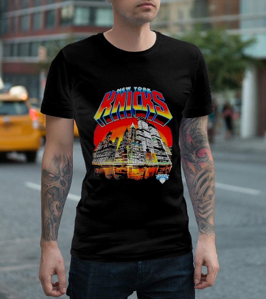 New York Knicks Vibrant City Skyline Sunset Basketball T-Shirt