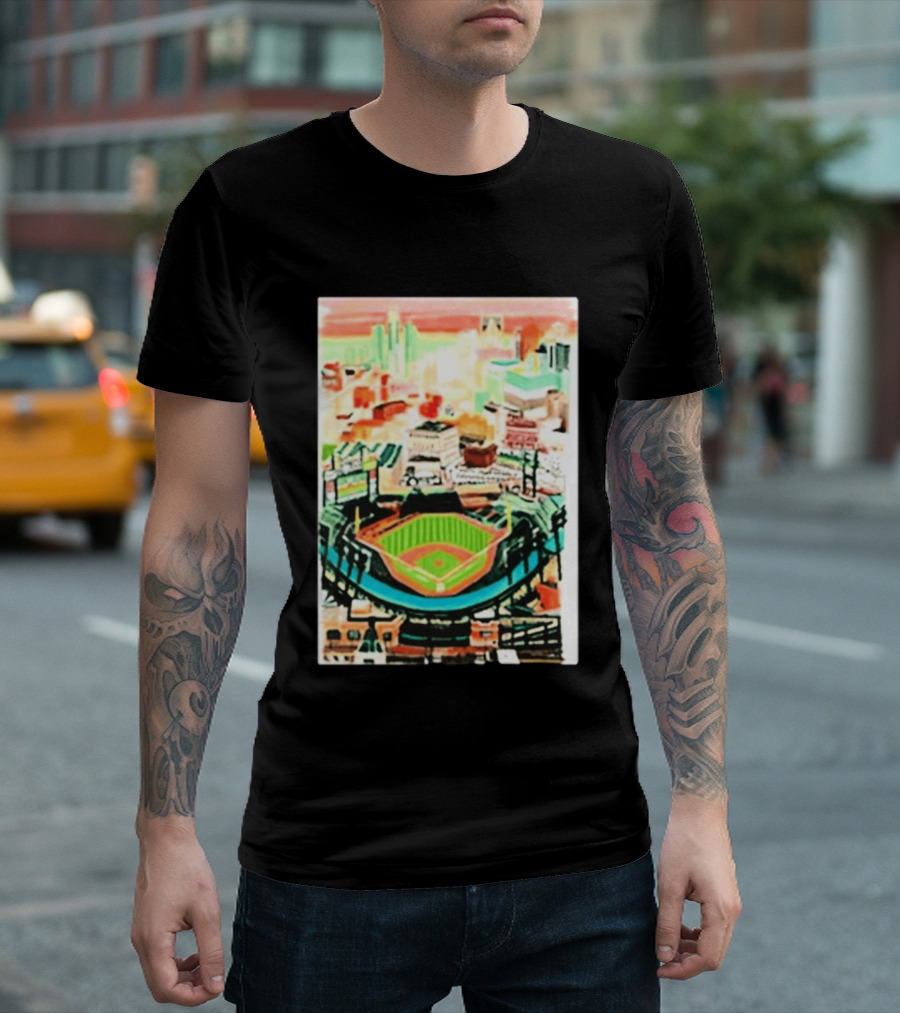 Comerica Park Detroit Skyline Baseball Art Sydney Finney T-Shirt