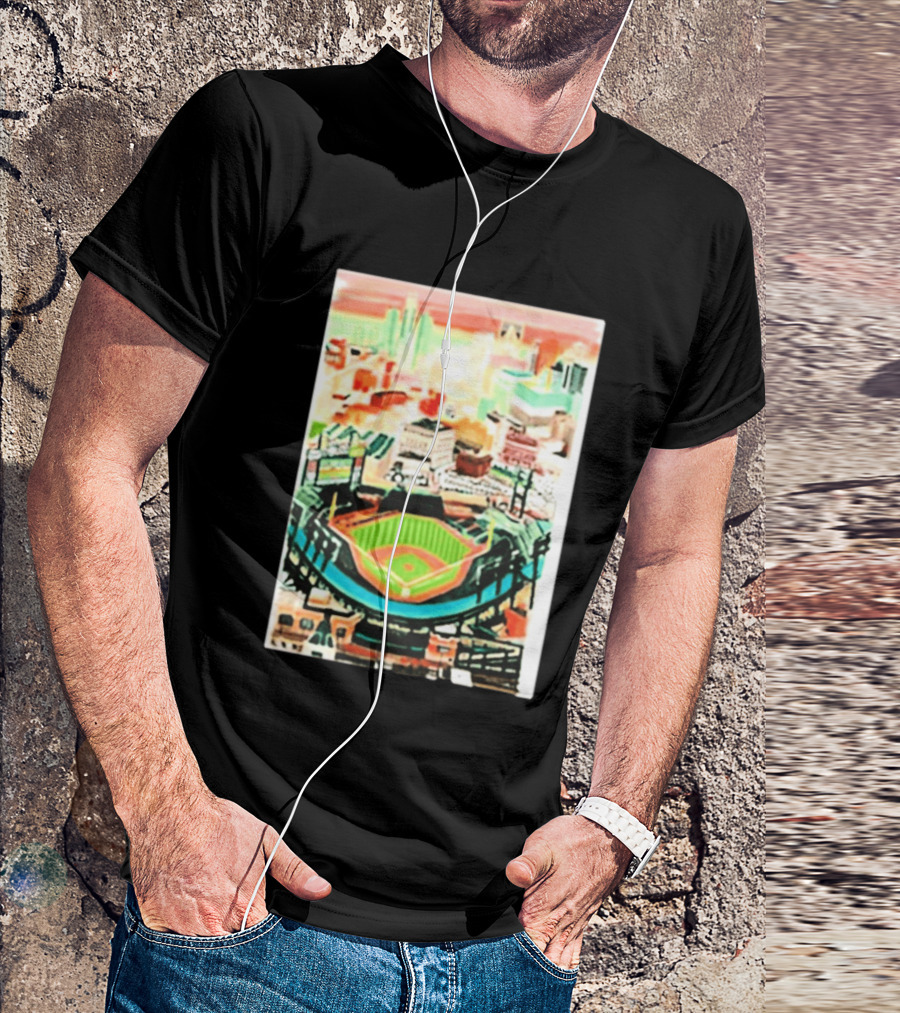 Comerica Park Detroit Skyline Baseball Art Sydney Finney T-Shirt
