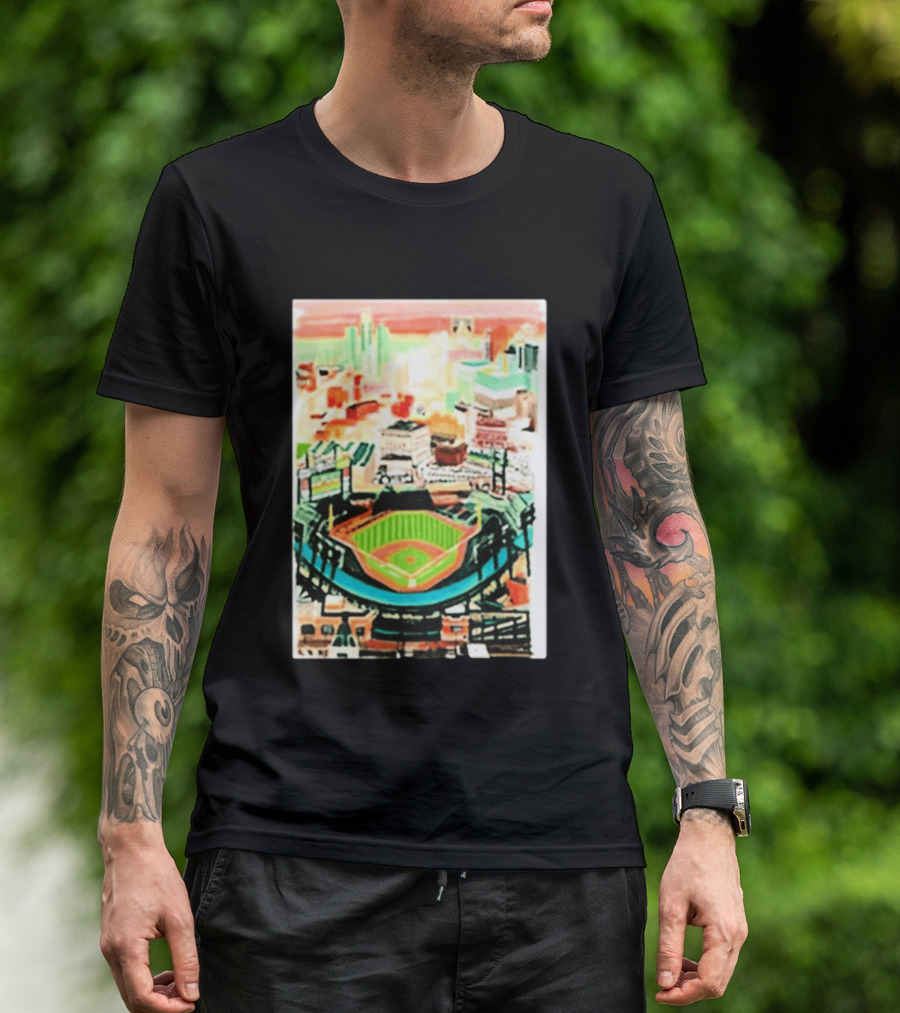 Comerica Park Detroit Skyline Baseball Art Sydney Finney T-Shirt