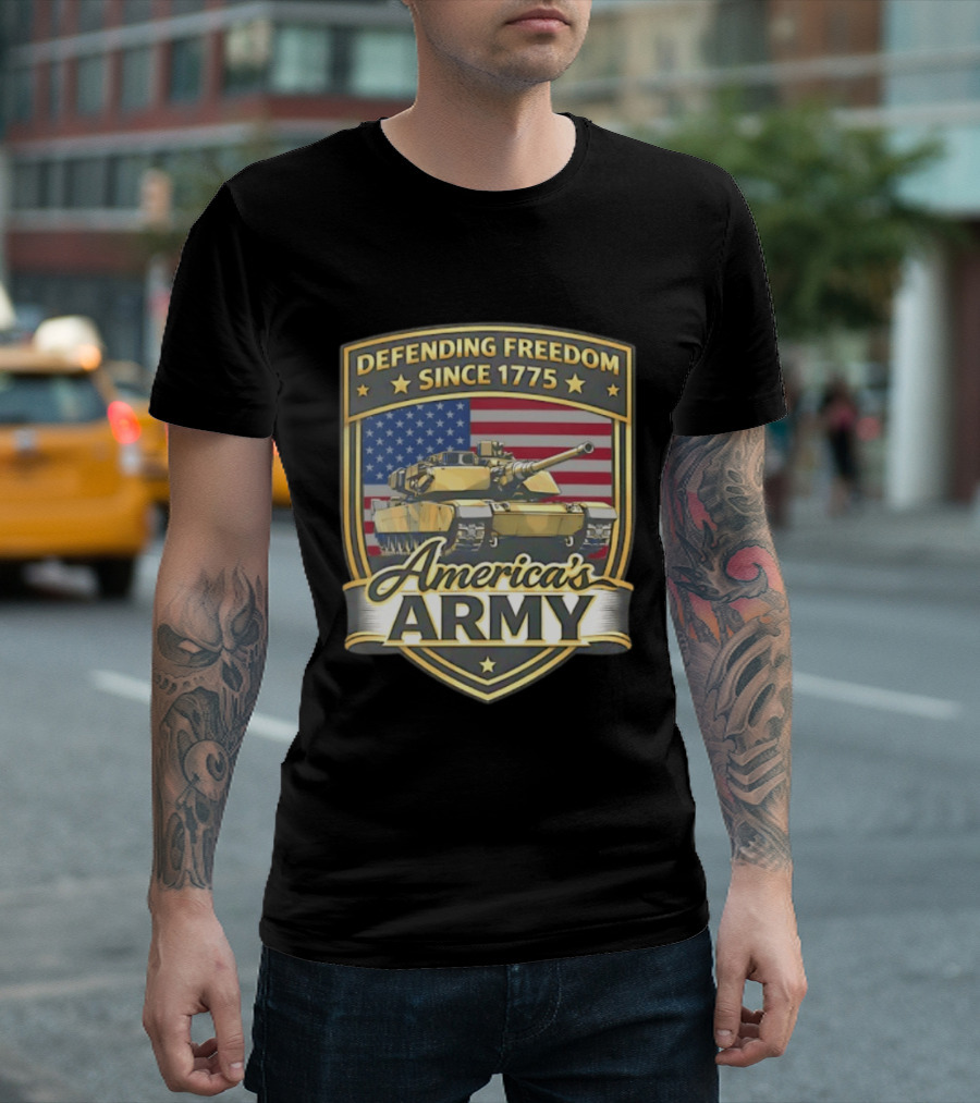 Defending Freedom Since 1775 America's Army With Flag And Tank T-Shirt