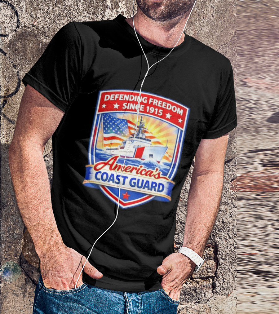 Defending Freedom Since 1915 America's Coast Guard US Flag Ship T-Shirt
