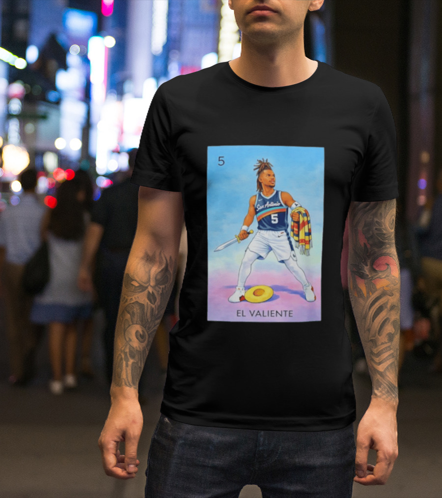 San Antonio Spurs El Valiente Stephon Castle Lotería Card T-Shirt