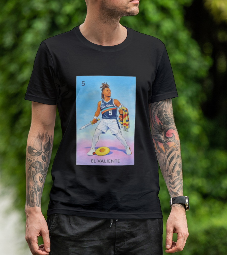 San Antonio Spurs El Valiente Stephon Castle Lotería Card T-Shirt