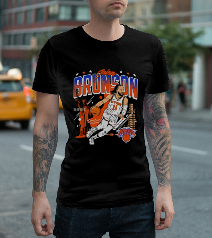 Jalen Brunson New York Knicks NBA Basketball Skyline Statue Of Liberty City Stars T-Shirt