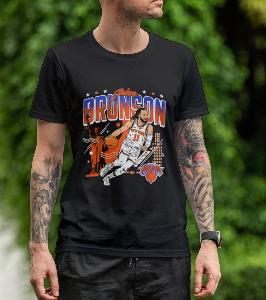 Jalen Brunson New York Knicks NBA Basketball Skyline Statue Of Liberty City Stars T-Shirt