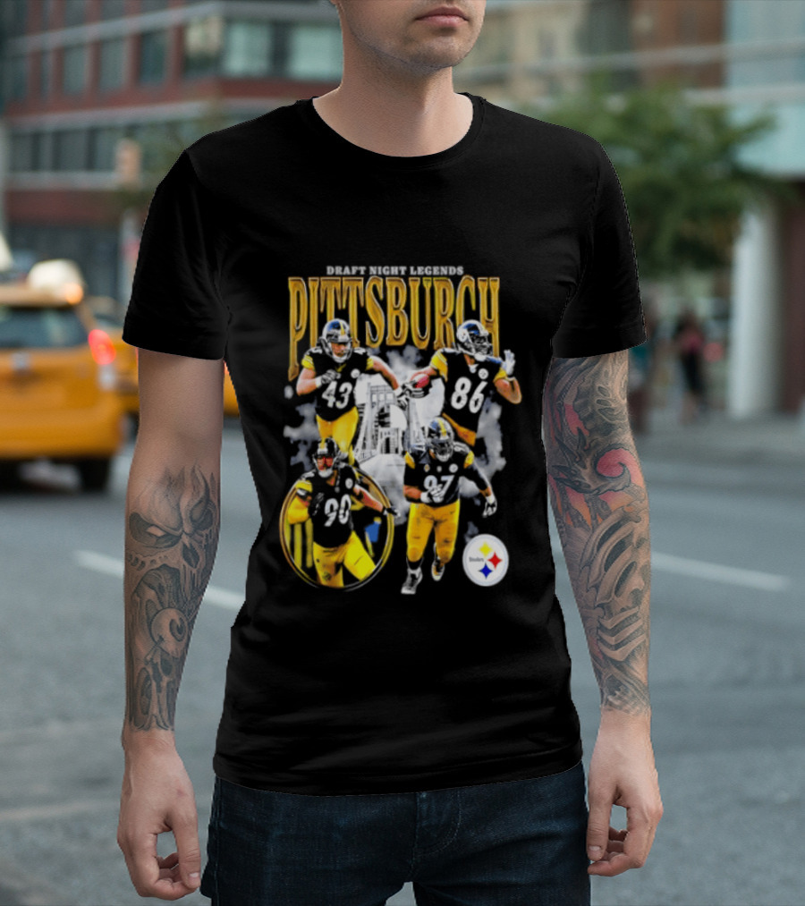 Pittsburgh Draft Night Legends Steelers Football Players And Iconic Trio T-Shirt