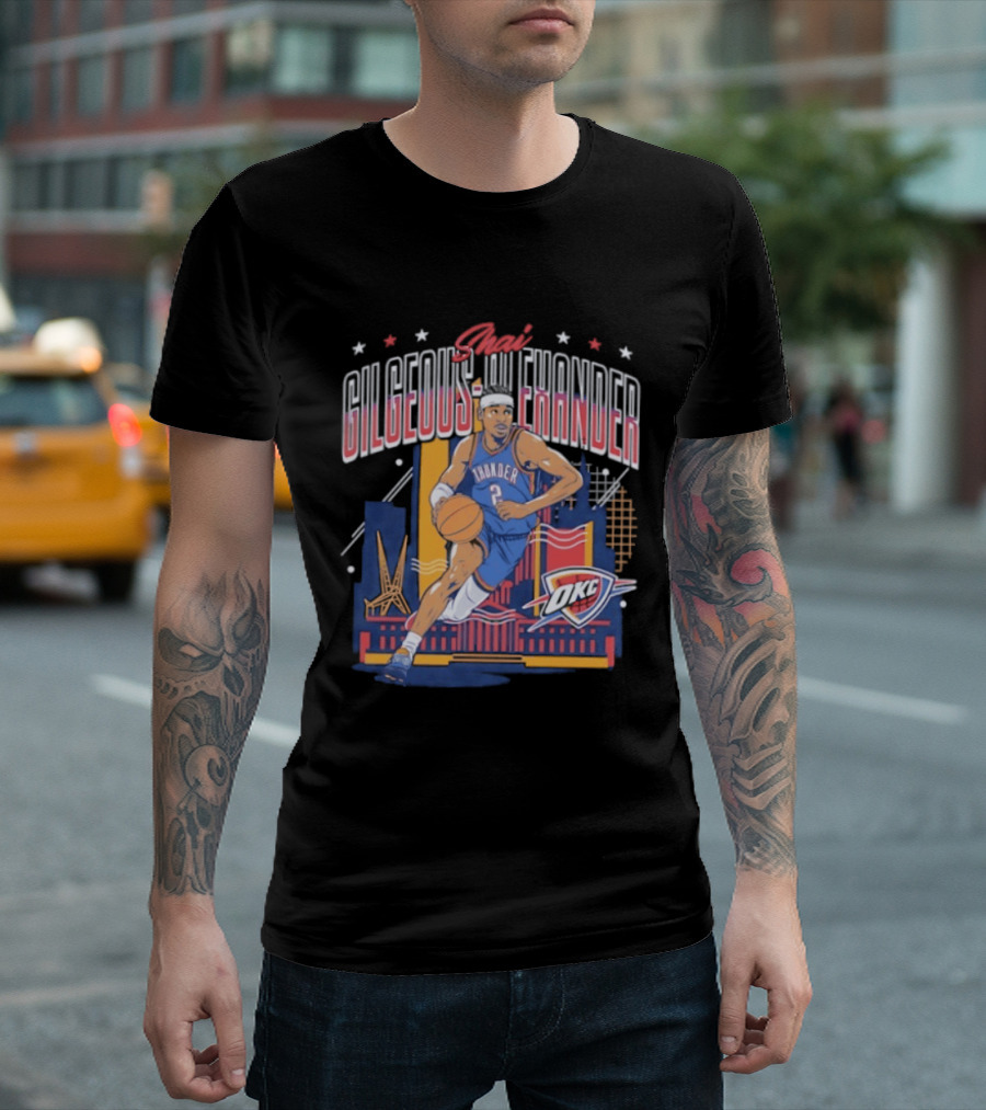 Shai Gilgeous Alexander Thunder 2 Oklahoma City Skyline Stars Basketball T-Shirt