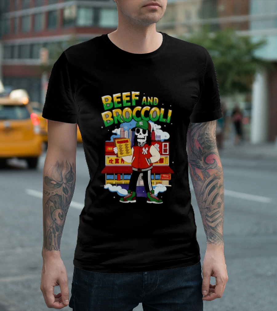 Beef And Broccoli Skeleton In NYC Street Food T-Shirt