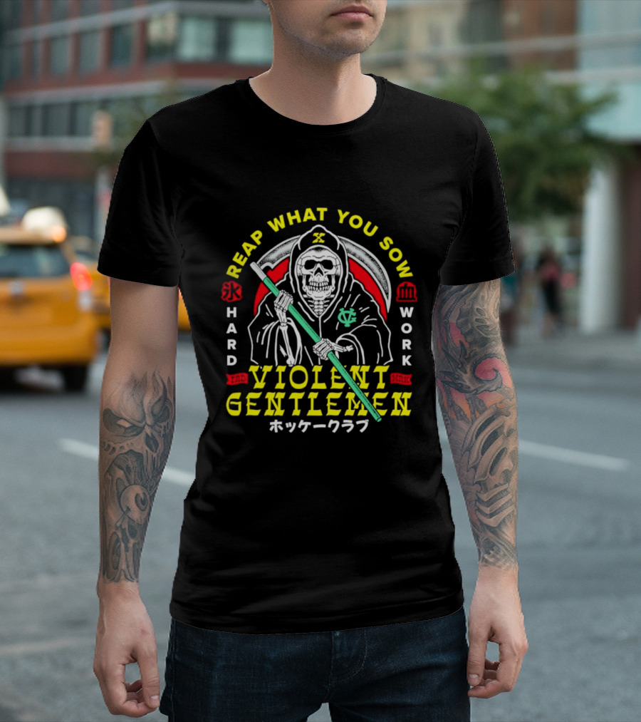 Reap What You Sow Violent Gentlemen Hockey Club Hard Work Grim Reaper T-Shirt