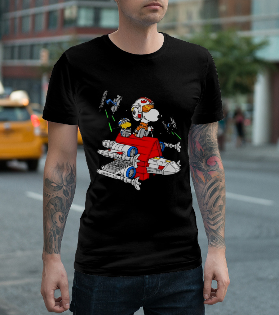 Snoopy X Wing Pilot Woodstock R2 D2 Star Wars Peanuts T-Shirt