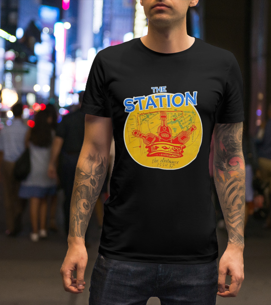 The Station The Distance 1559.37 Map And Bottles T-Shirt