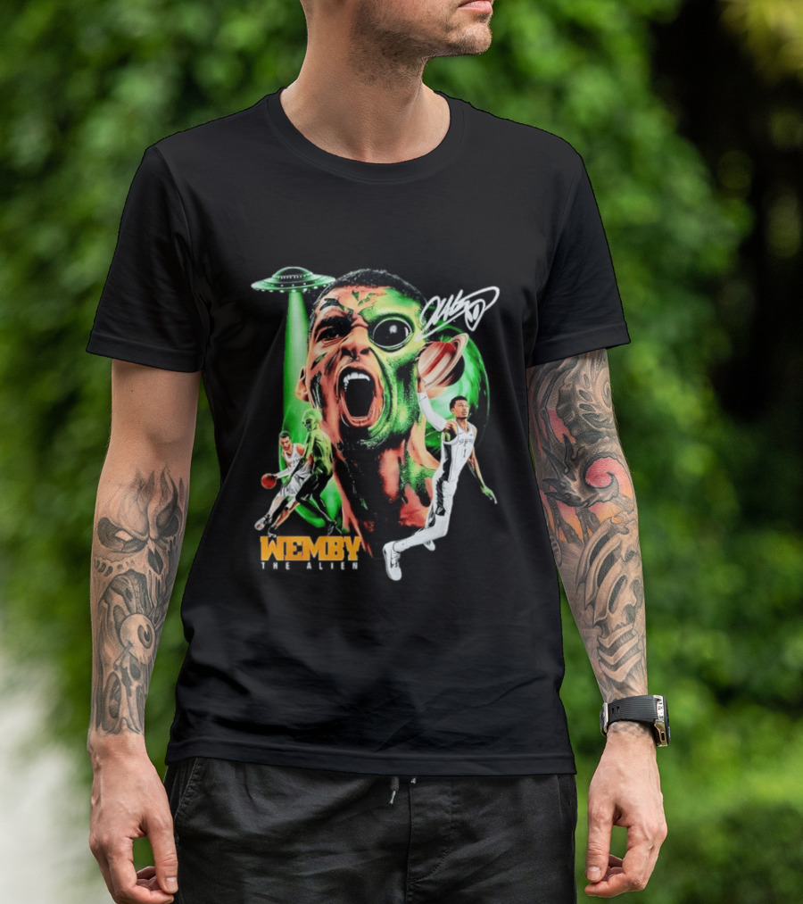 Wemby The Alien San Antonio Spurs NBA UFO Theme With Signature T-Shirt
