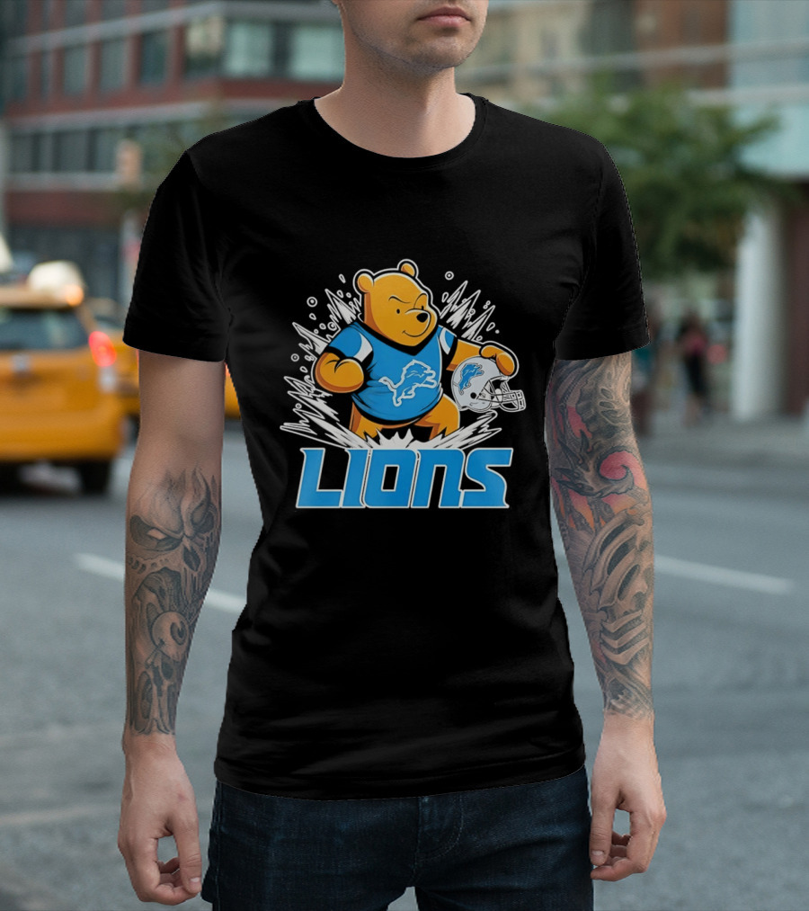Winnie Pooh Detroit Lions 2024 Helmet Lions Football Team Fan Merchandise T-Shirt