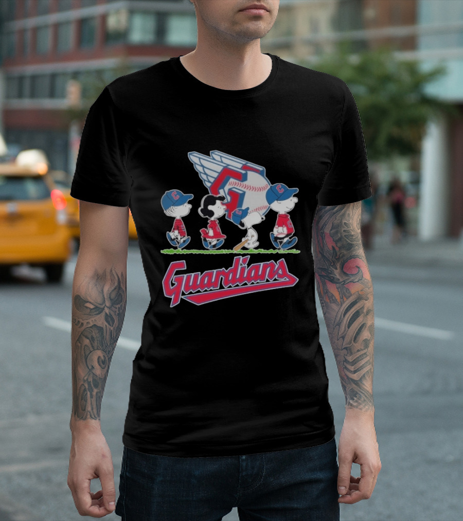 2026 Guardians Peanuts Characters Walking Abbey Road Baseball T-Shirt