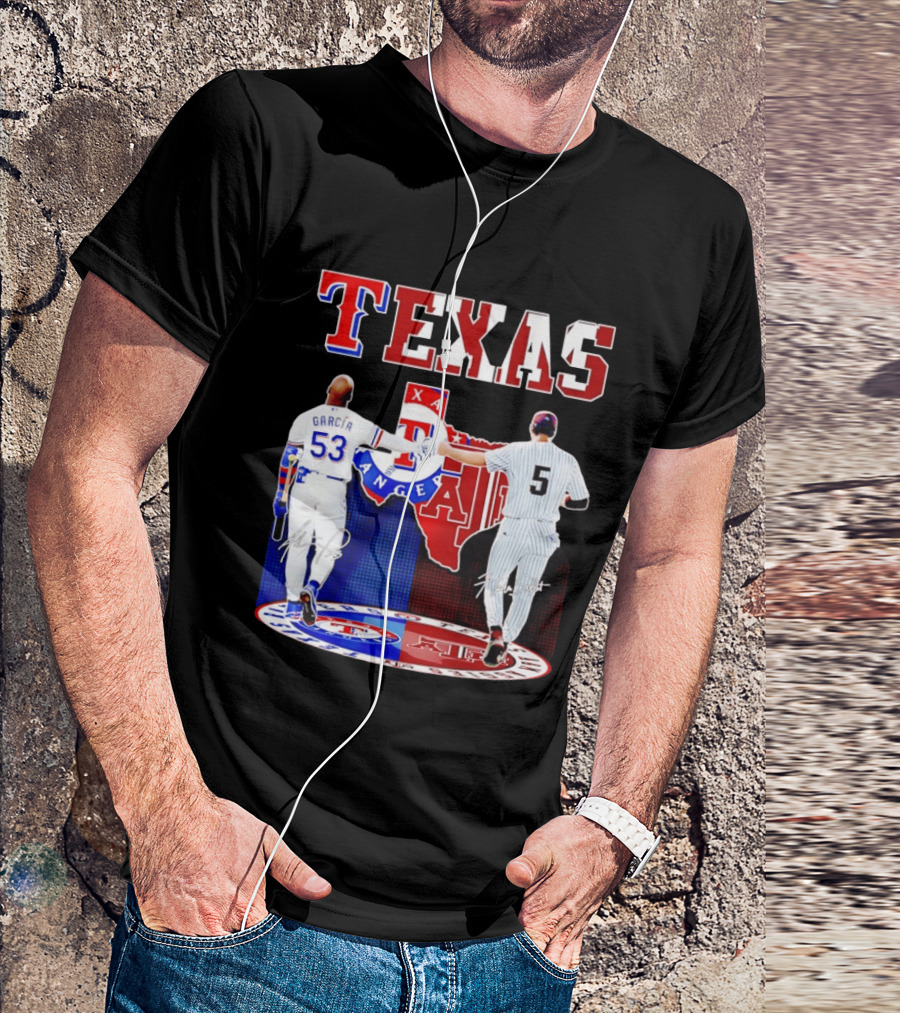 Texas Rangers Adolis Garcia And Texas A&M Aggies Hunter Schott Split Map T-Shirt